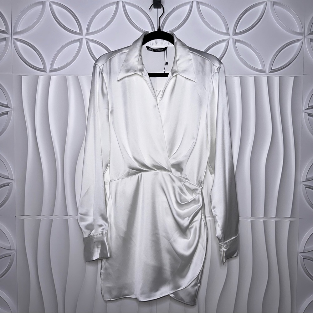 Zara NWT Satin Shirt Dress